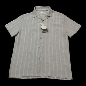 Porter & Ash Linen Blend Shirt Button Down Beige Striped Size M Coastal Beach